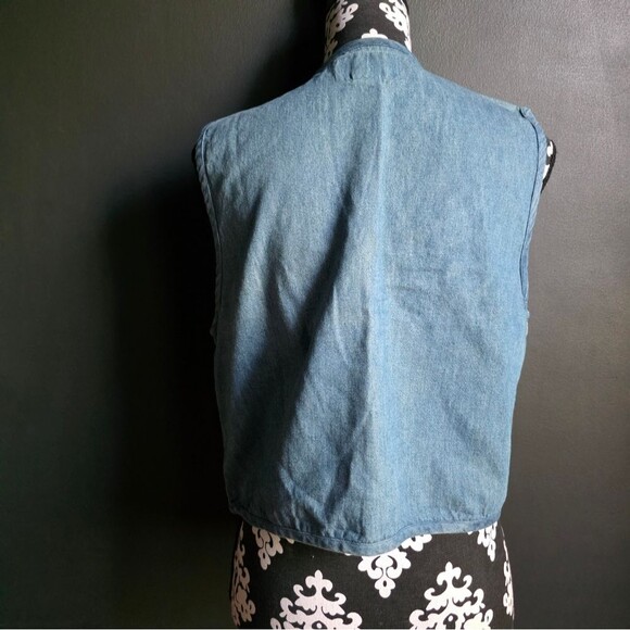 Vintage Tantrum Blues Earthy Foliage Flower Embroidered Denim Vest M Cotton - Picture 7 of 7